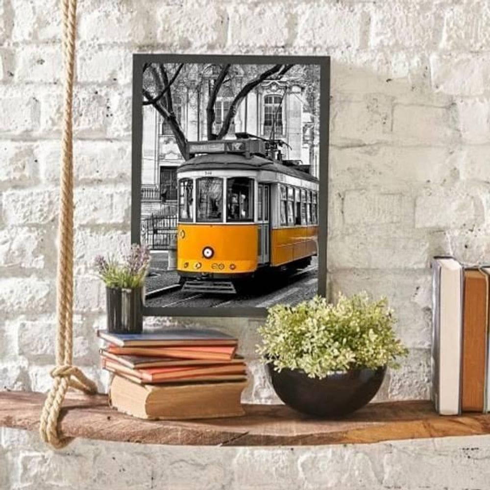 Quadro Fotografia Bonde Amarelo 24X18Cm - Com Vidro