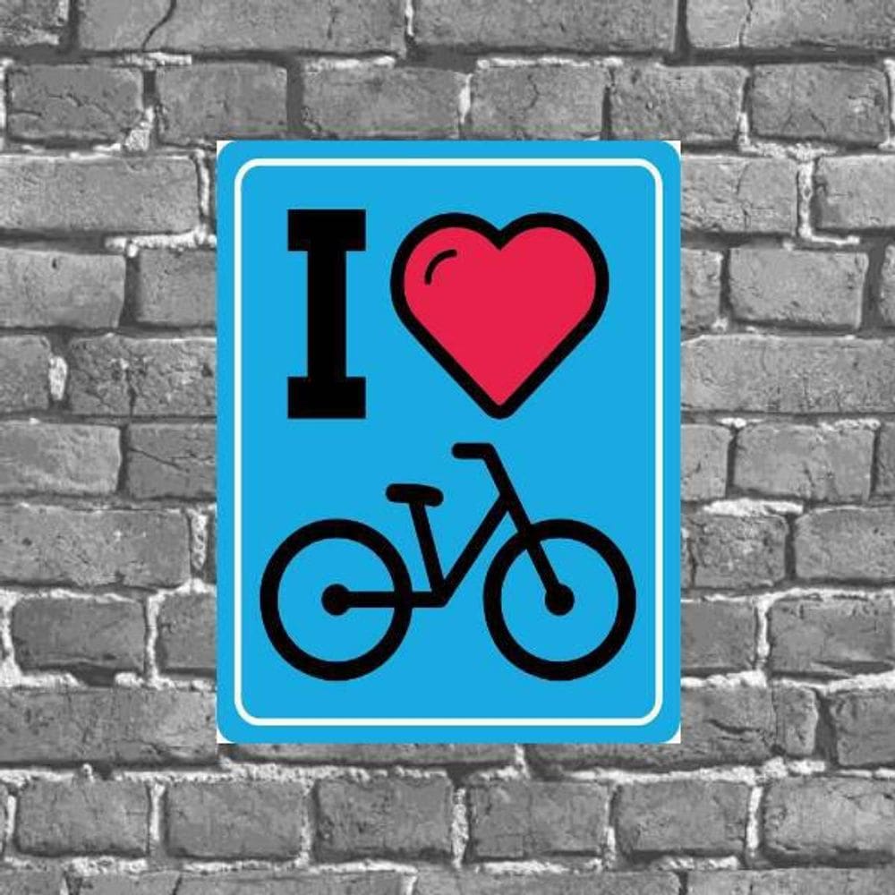 Placa Decorativa I Love Bike Azul 18X27Cm