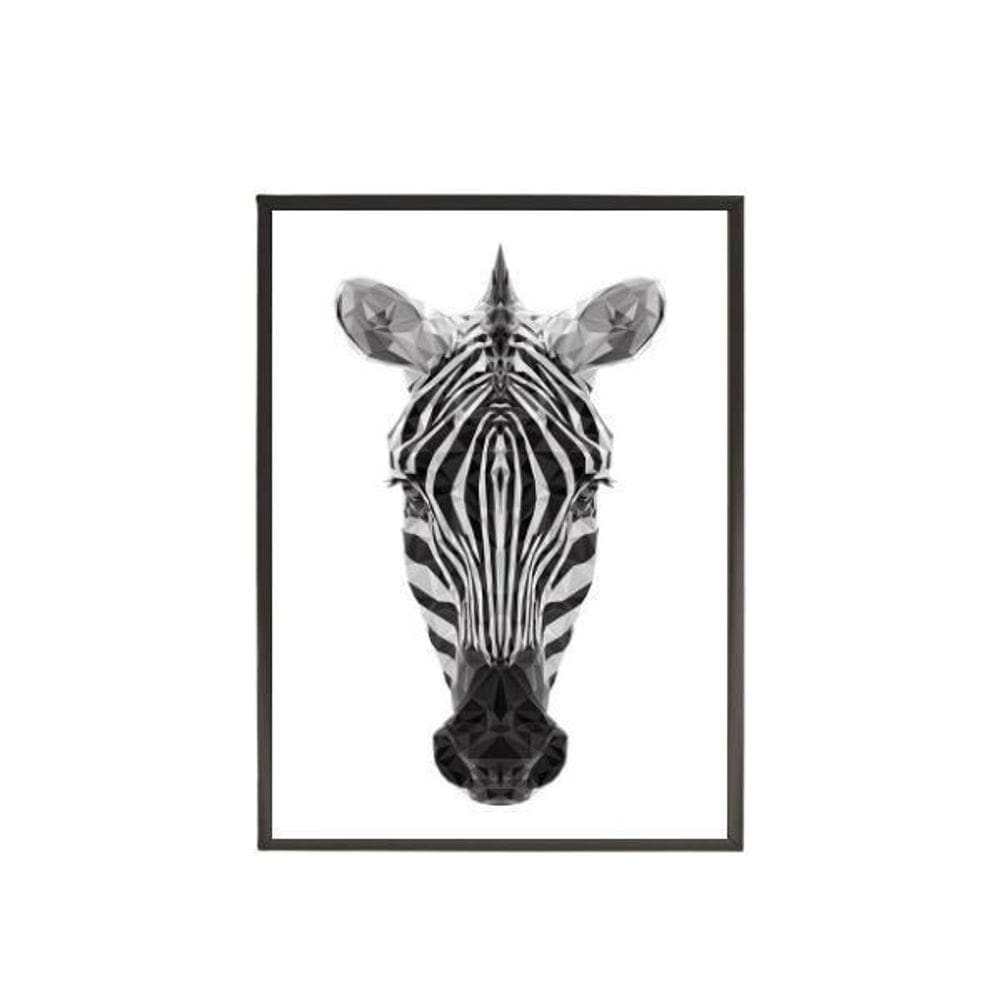 Quadro Cabeça De Zebra Geométrica 33X24 C/Vidro - Preta