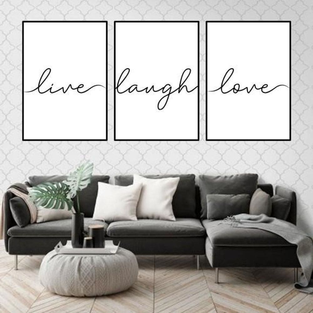 Kit 3 Quadros Live, Laugh, Love 33X24Cm - Moldura Preta