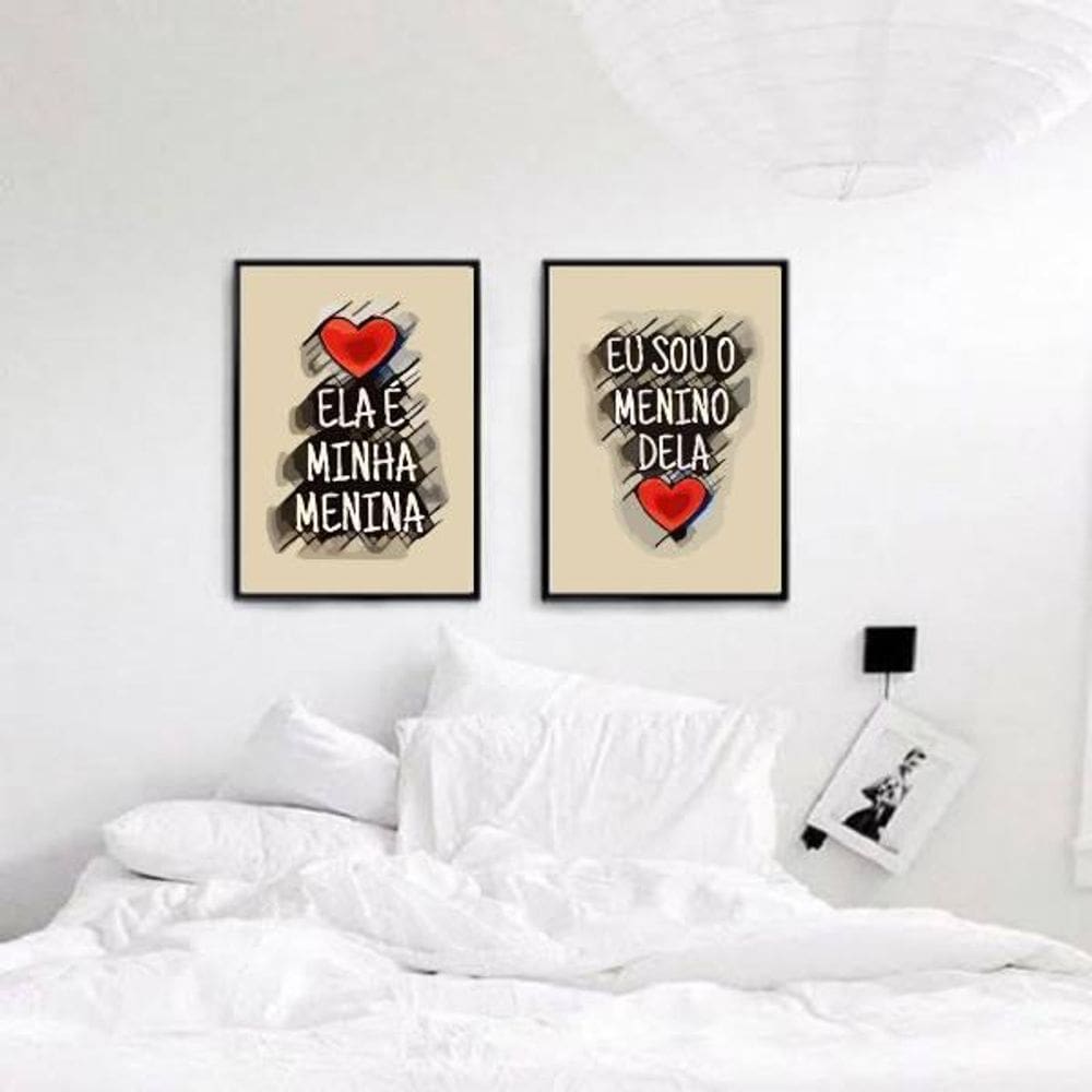 Kit 2 Quadros Ela É Minha Menina 45X34Cm Com Vidro Preta