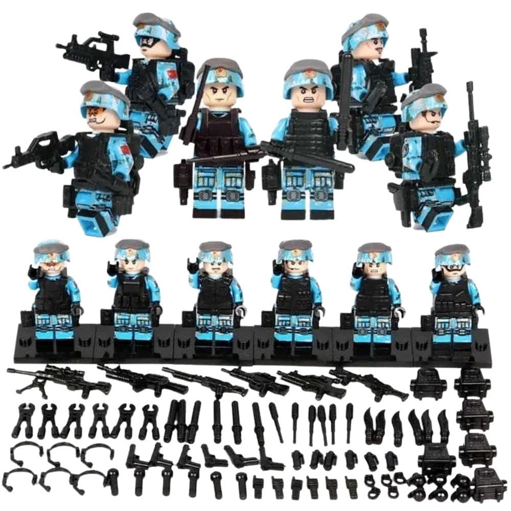 Blocos Montar Soldados Blue Marines Comando Especial