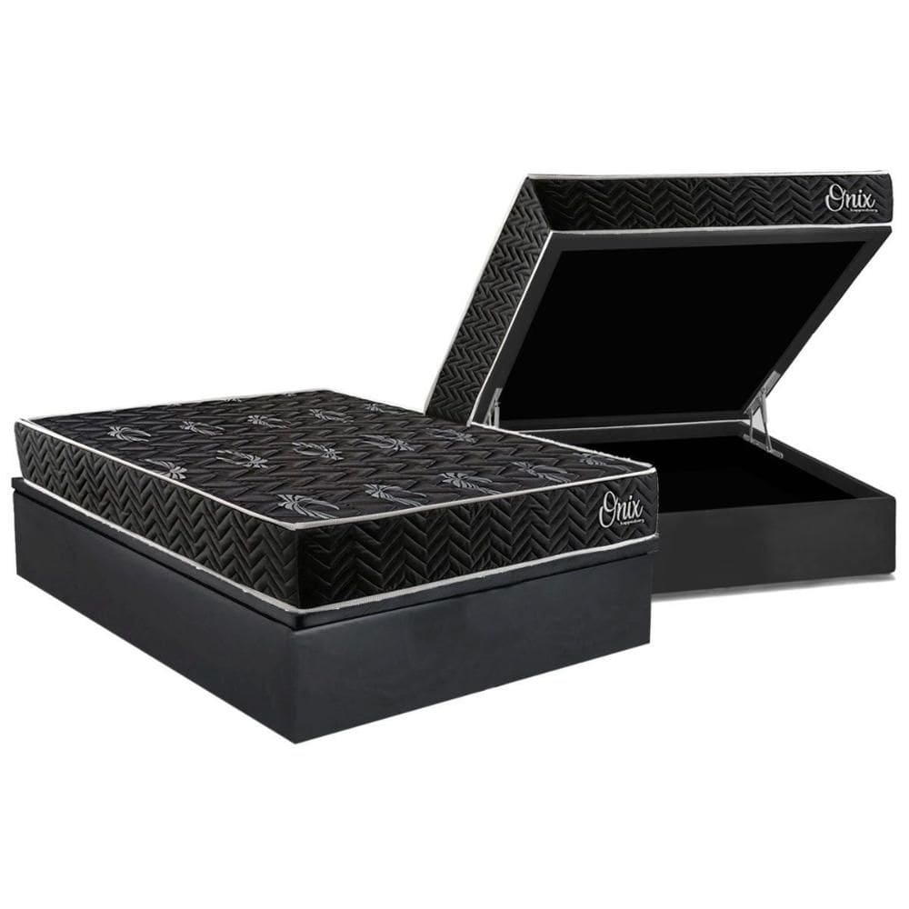 Cama Box Baú Casal + Colchão Ortopédico Kappesberg D28 AnatÃ´mico Onix + Base CRC Corano Gray