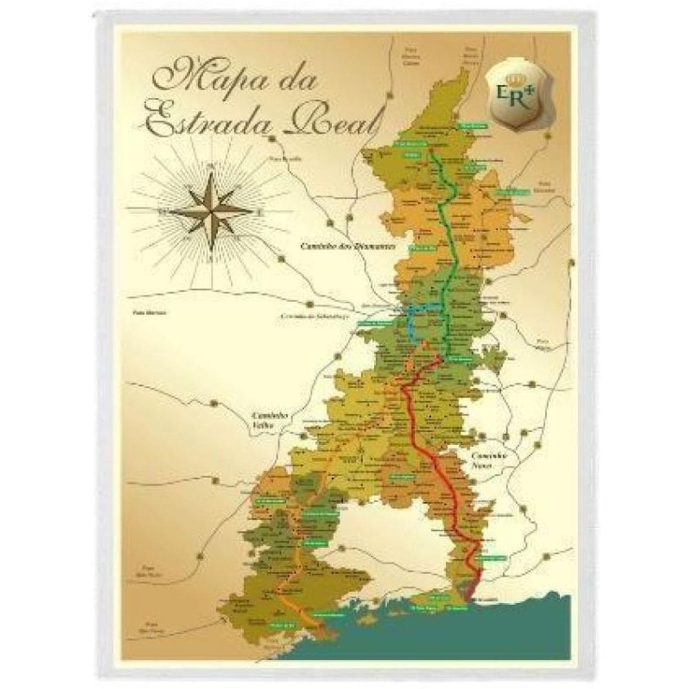 Quadro Decorativo Mapa Estrada Real 24X18Cm - Madeira Branca