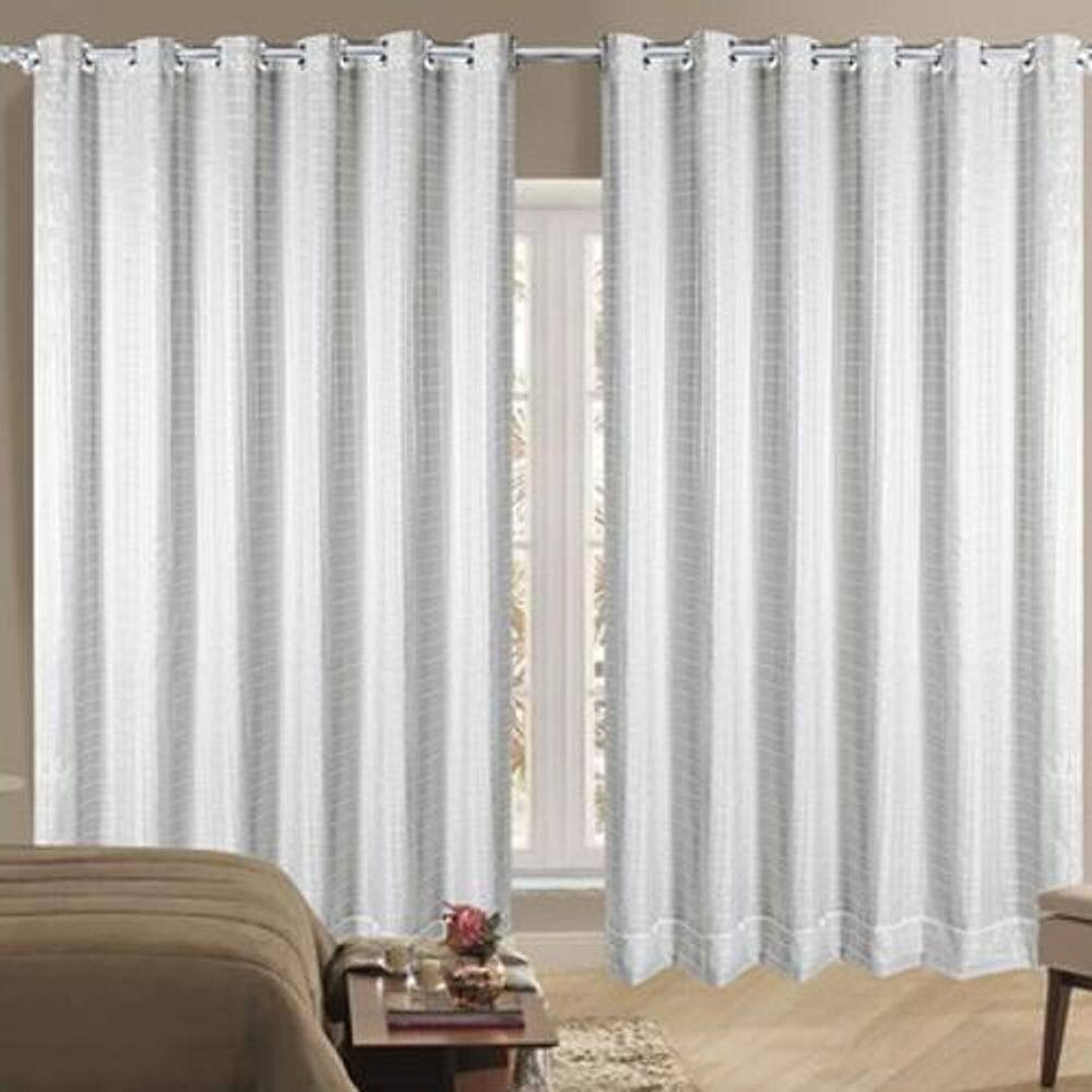 Cortina De Voil Voal Quadriculada Blackout Branca 1,80X2,70