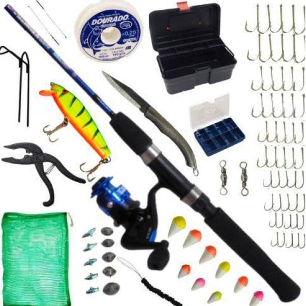 Kit De Pesca Completo Vara Com Molinete 80 Unidades