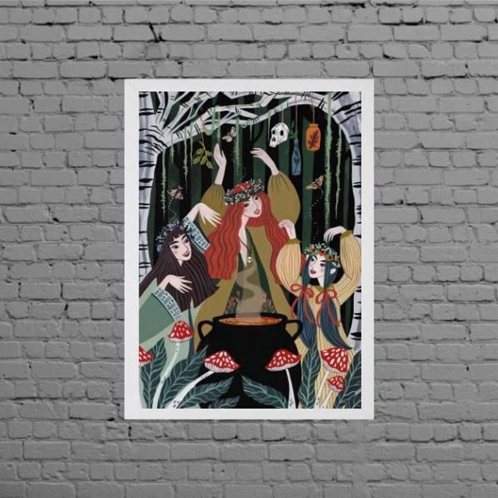 Quadro Decorativo As Três Bruxas 45X34Cm Moldura Branca