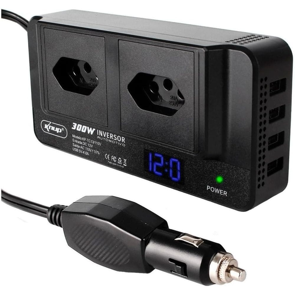Inversor De Potência Para Carro 300W 12v 2 Tomadas 110v 4 Portas USB