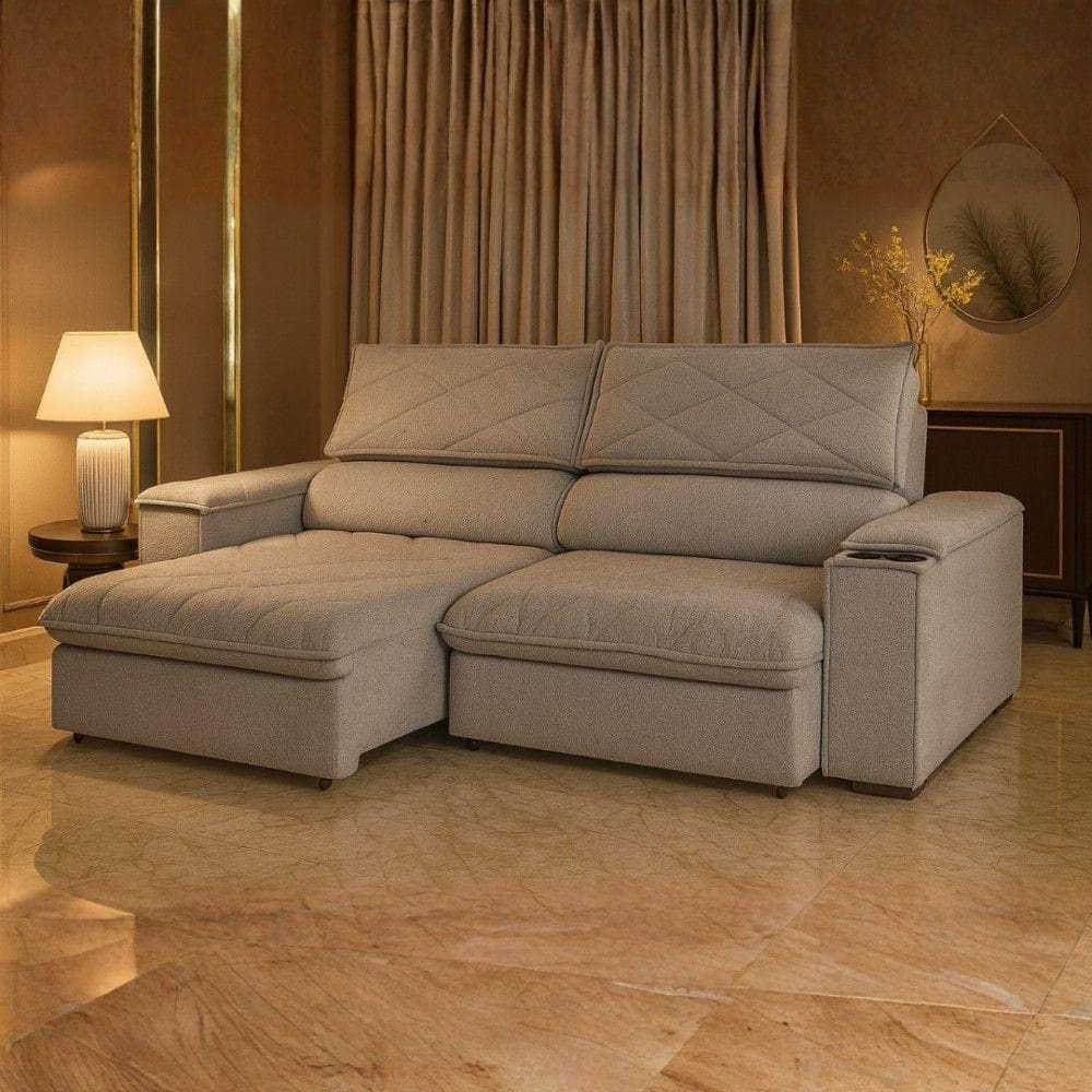 Sofá Retrátil Reclinável Mônaco 2,10 Metros Bouclê Cinza