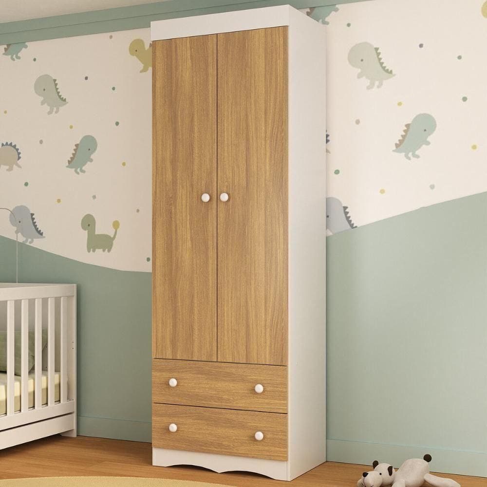Guardaroupa Infantil 62cm 2 Portas E 2 Gavetas Realeza Multimóveis Brancomadeirado