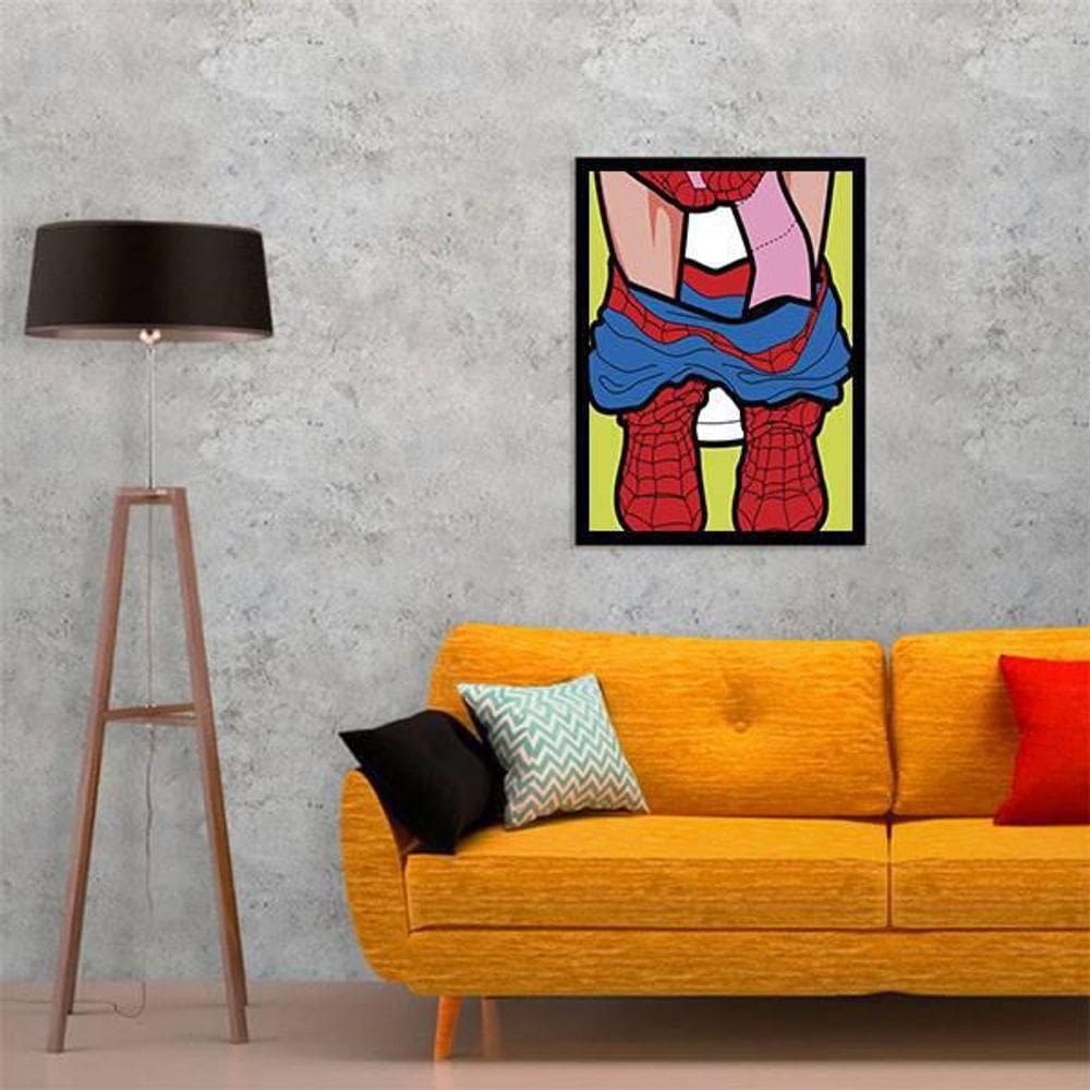 Quadro Decorativo Homem Aranha No Banheiro 34x23Cm