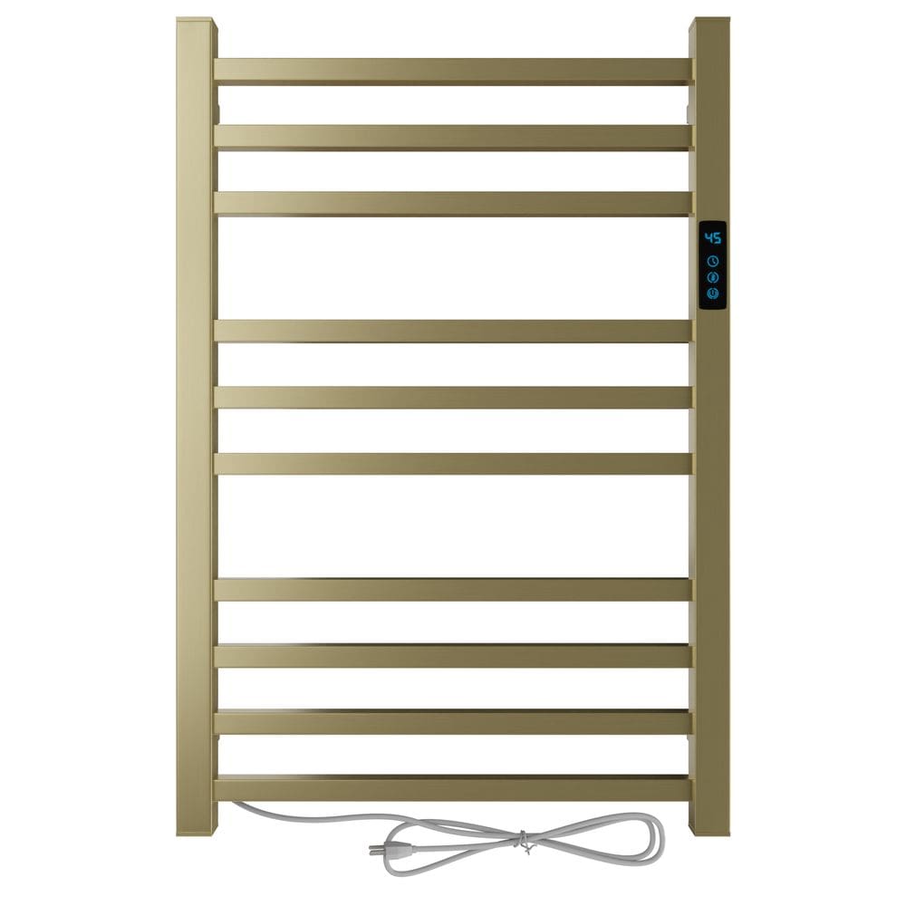 Toalheiro Termico Quadrado Dourado Escovado Timer Esquerdo