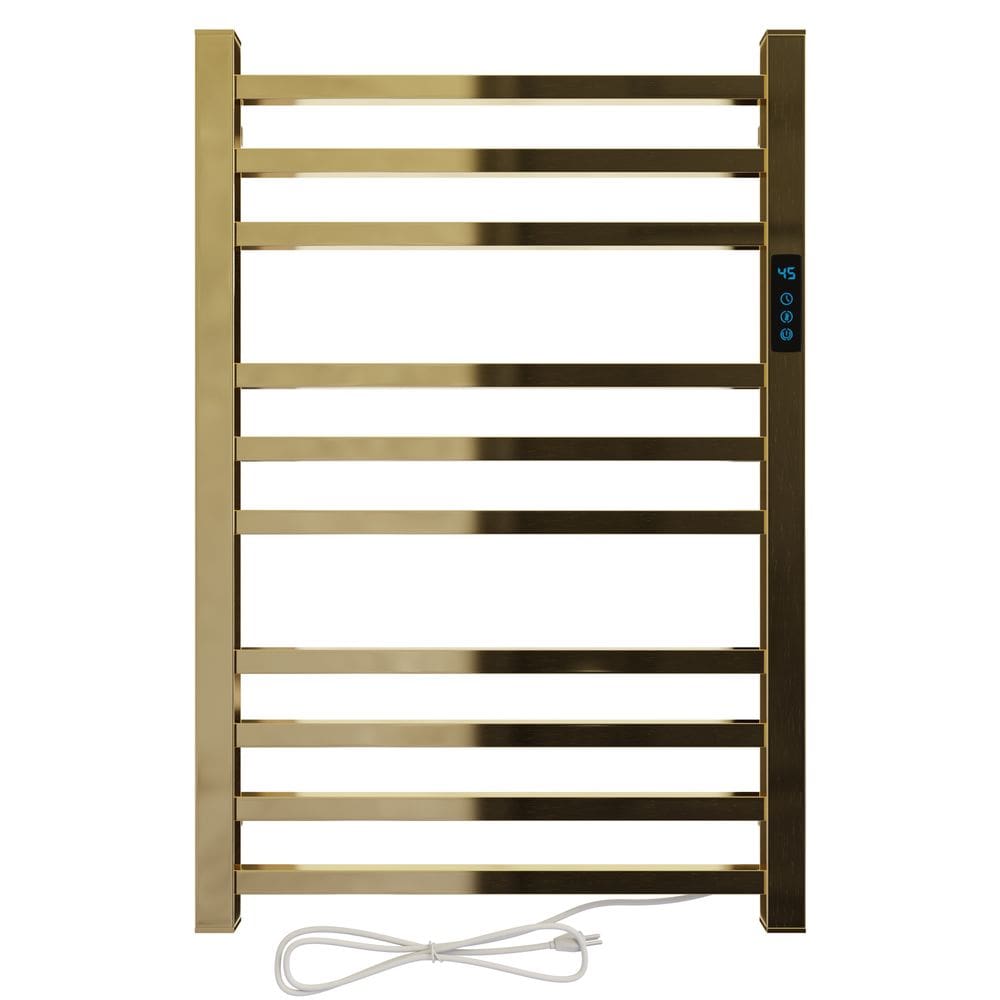 Toalheiro Termico Quadrado Dourado Polido Timer Direito