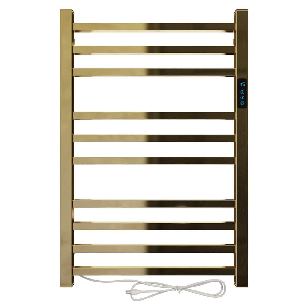 Toalheiro Termico Quadrado Dourado Polido Timer Esquerdo