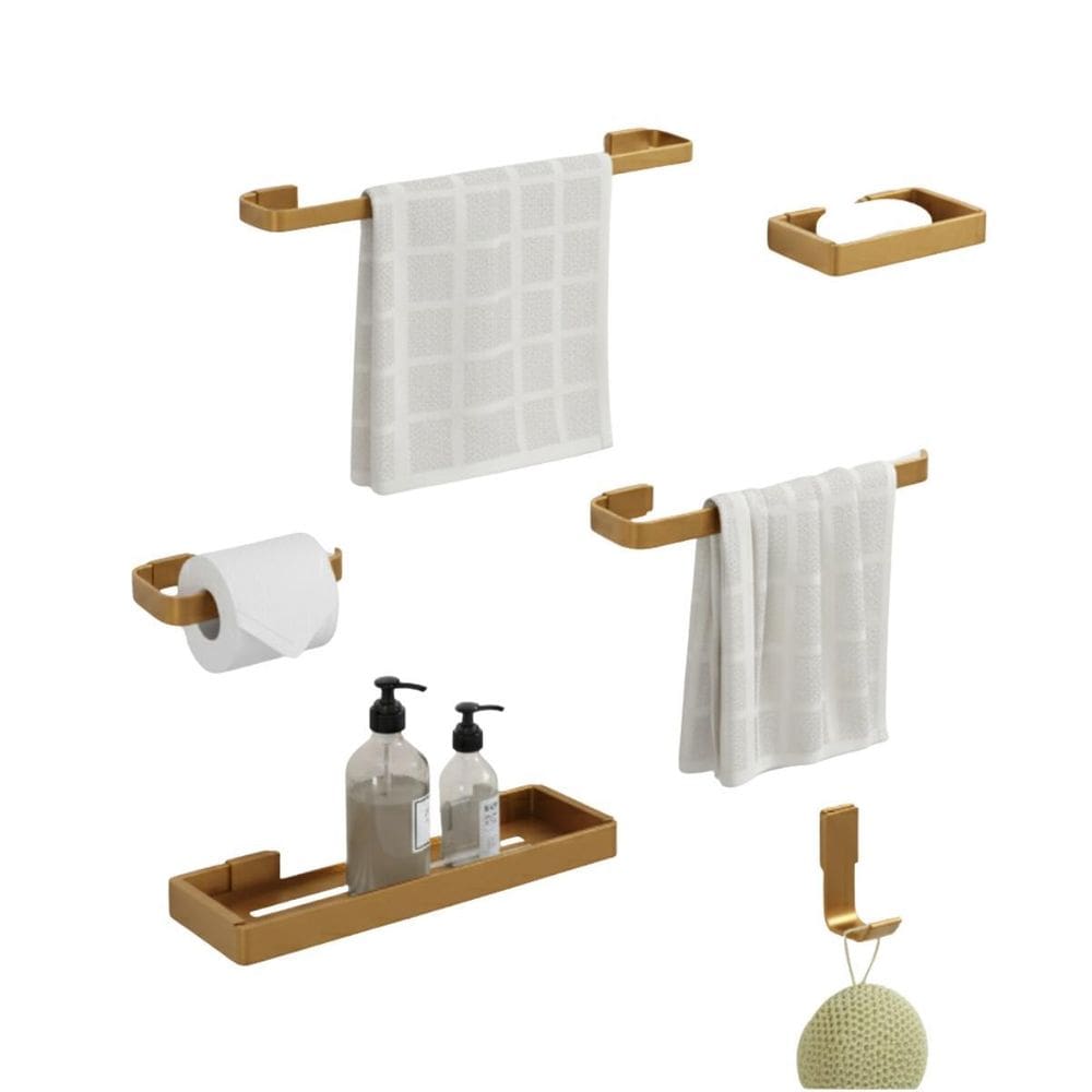 Kit Para Banheiro Completo - Porta Toalha, Saboneteira E Gancho - Dourado