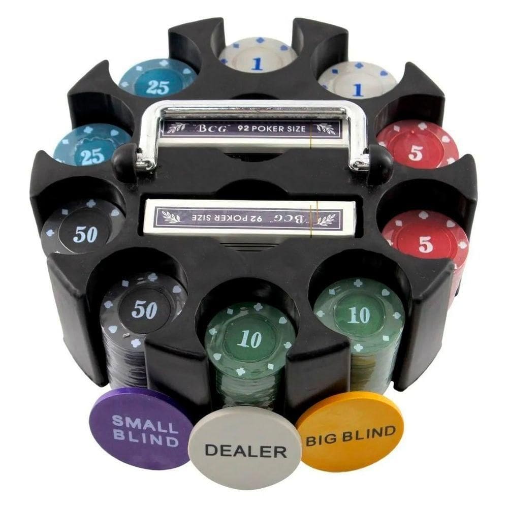 Kit De Poker Profissional 200 Fichas Suporte Giratório 2 Deck