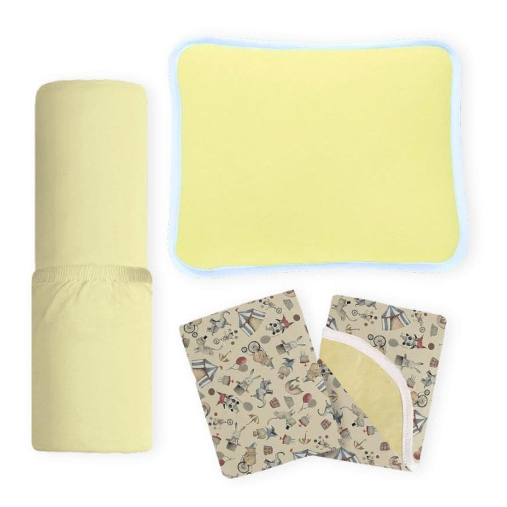 Jogo Berço Amarelo Fronha Lisa + Lençol Liso + Manta