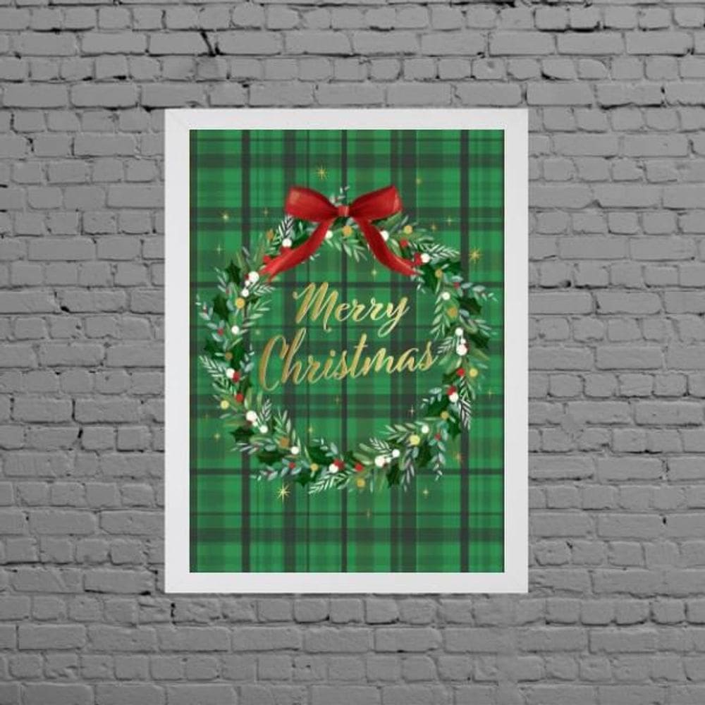 Quadro Decorativo Guirlanda De Natal Verde 24X18cm Branca