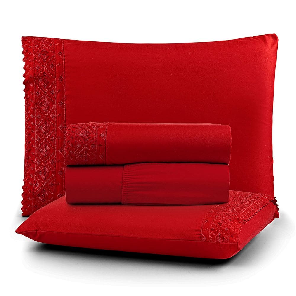 Jogo Cama Casal Cherry Bordado Inglês 4pç 100% Poliéster - Carmin