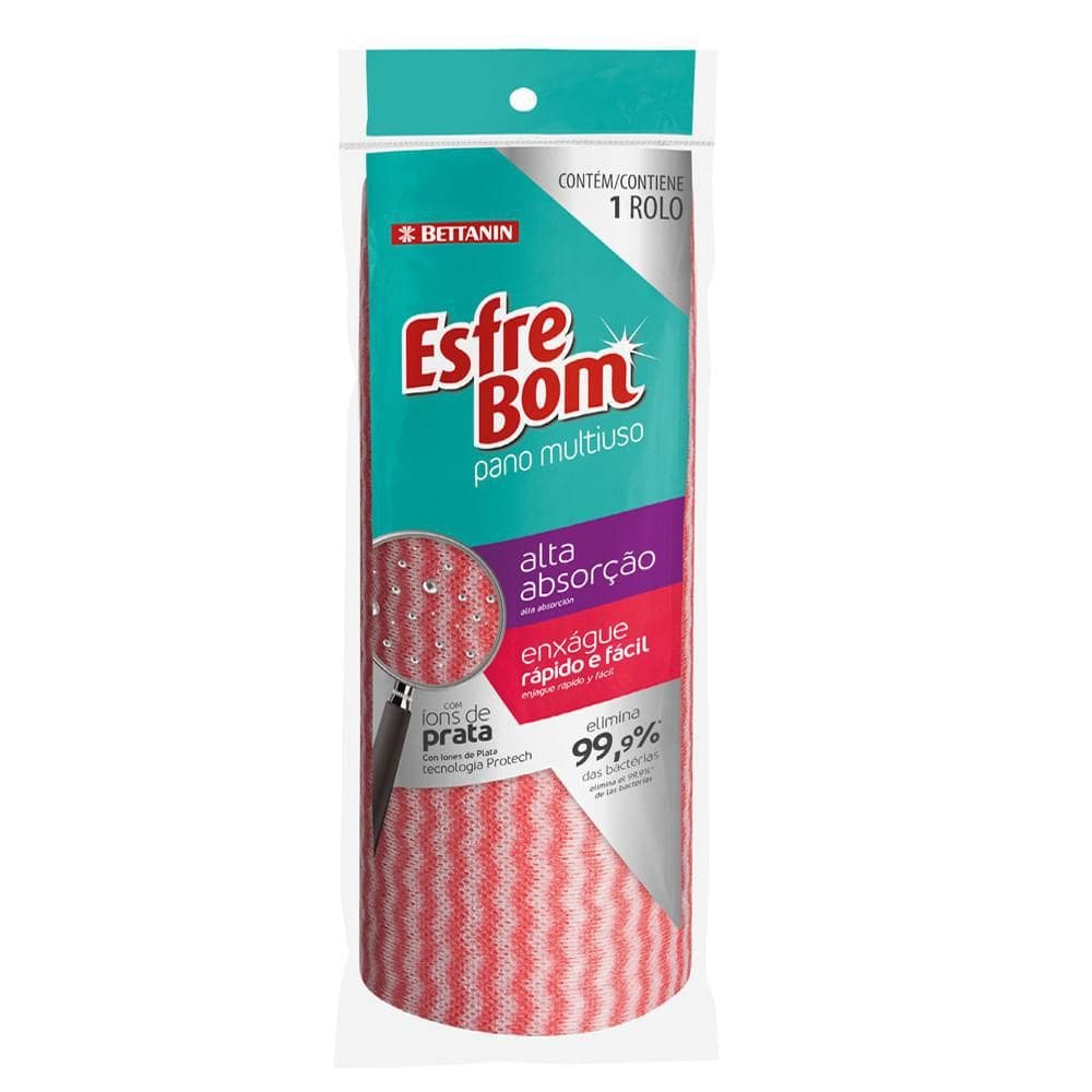 Pano Multiuso Esfrebom Rolo Com 25 Unidades Vermelho