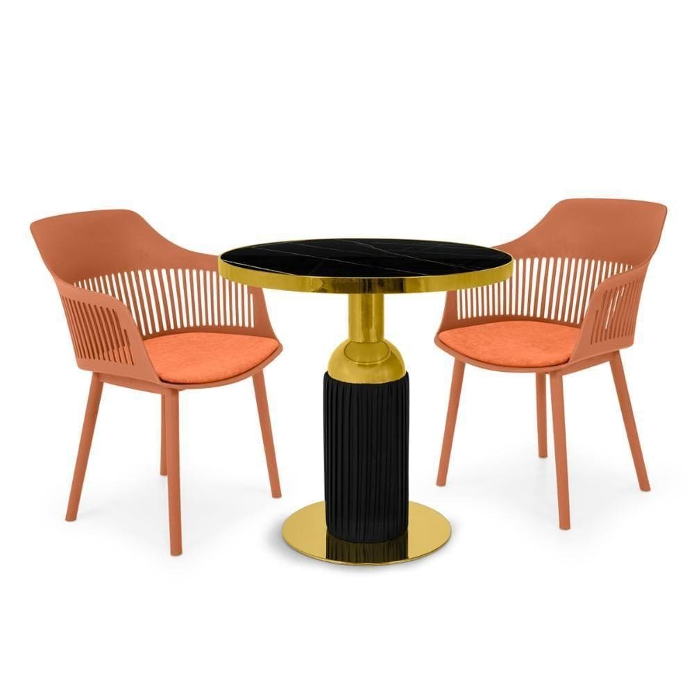 Conjunto Mesa De Jantar Redonda Imperial 70cm Preta Com 2 Cadeiras Estofadas Marcela - Marrom