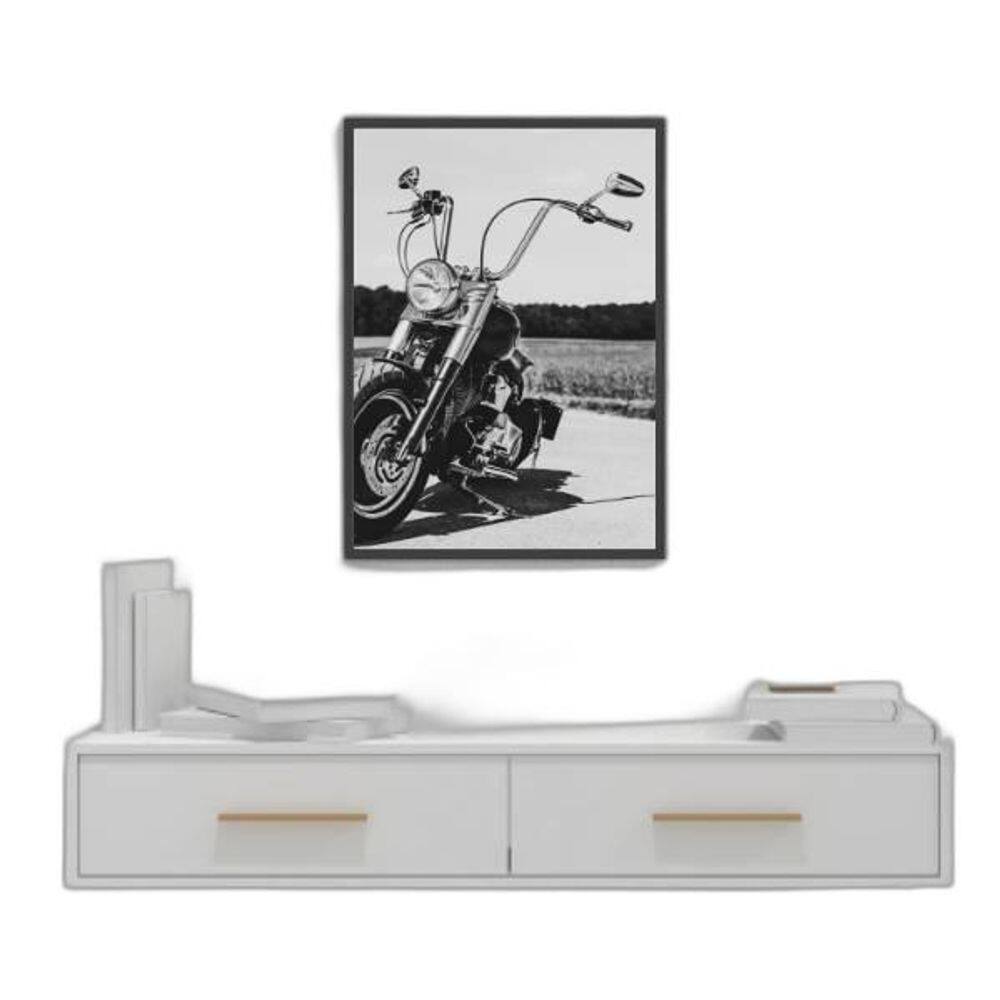 Quadro Fotografia Preto E Branca Moto 24X18Cm - Com Vidro