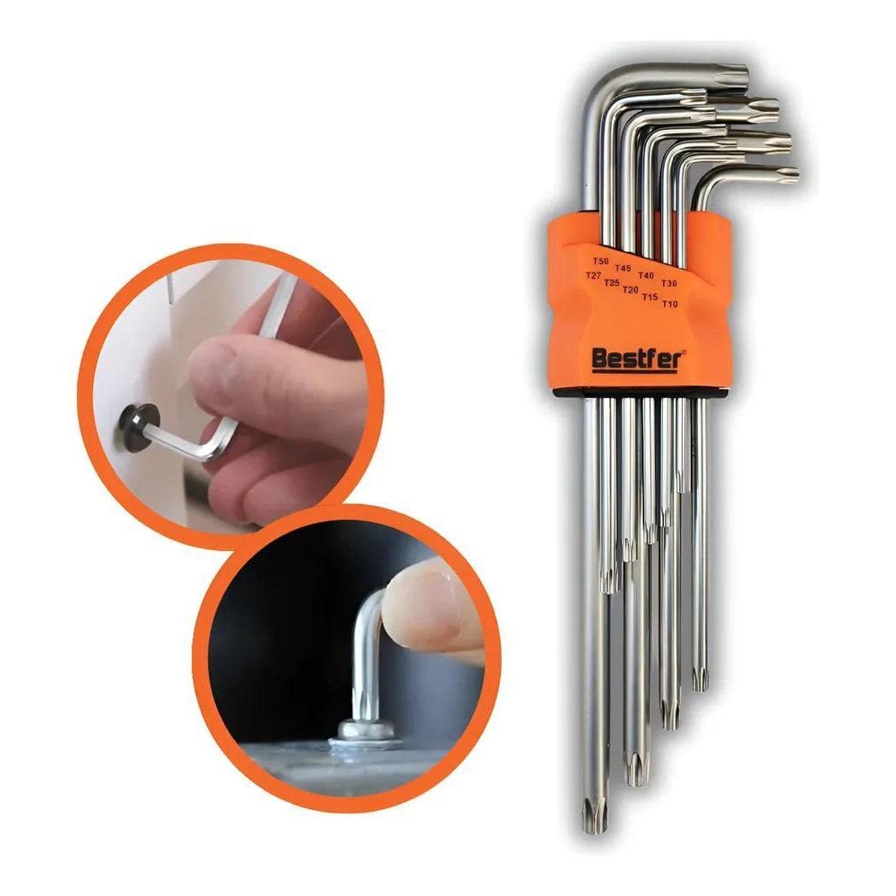 Chaves Tork Furo Longas Cromo Vanádio Torx Torque C/9Pç