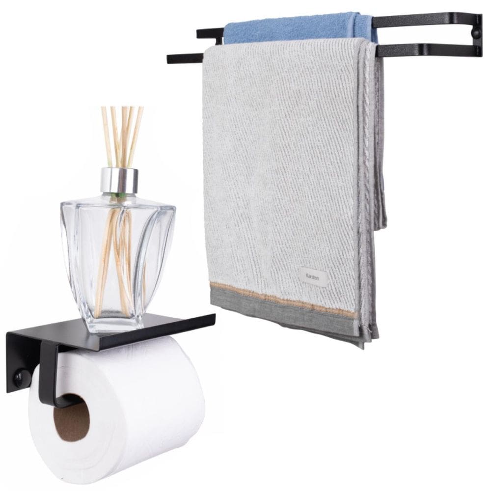 Kit Toalheiro Duplo Porta Papel Styleblack Toalheiro Rosto