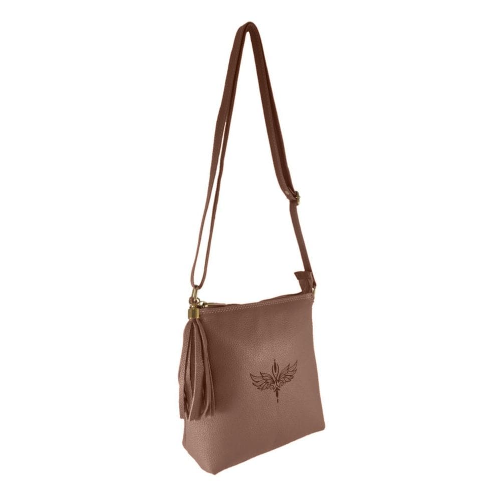 Bolsa Transversal Topgrife Estampa Ave Fenix Couro Marrom Ún