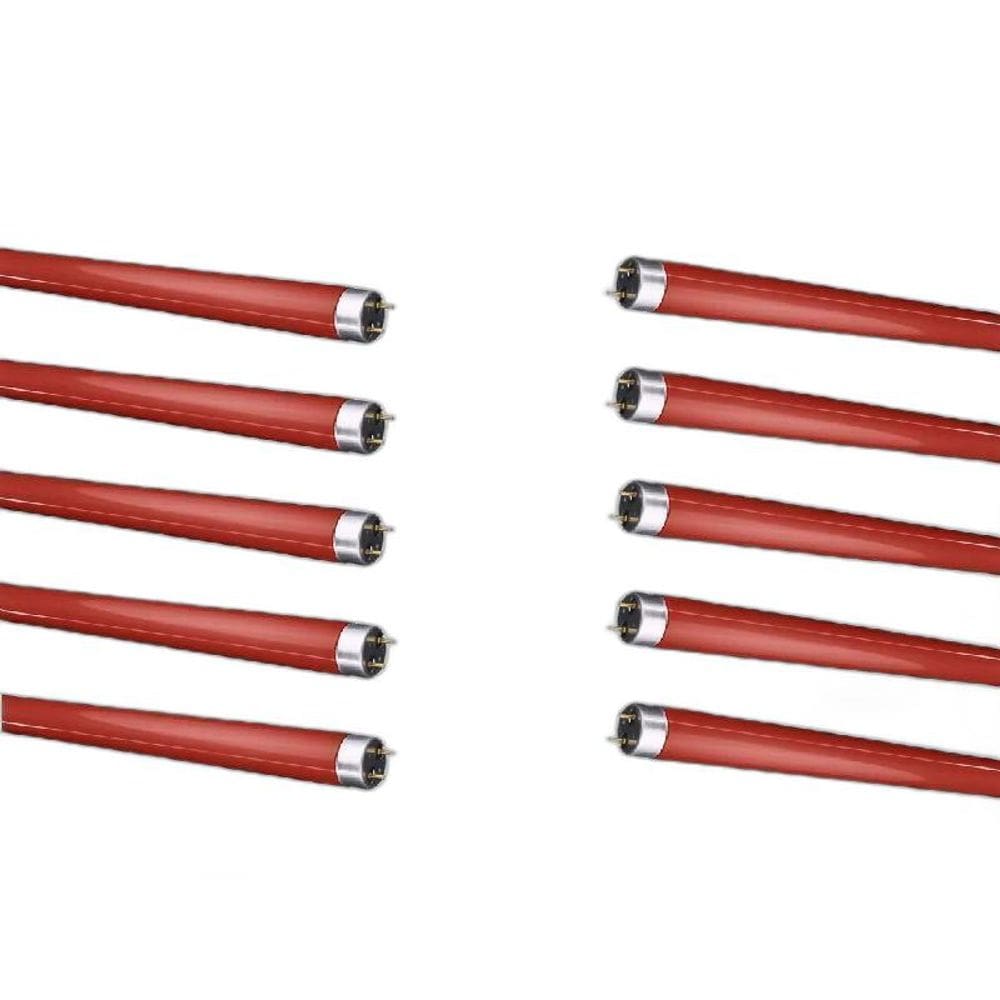 Kit 10 Lâmpadas Tubular Vermelha 20W T8 60Cm Fluorescente