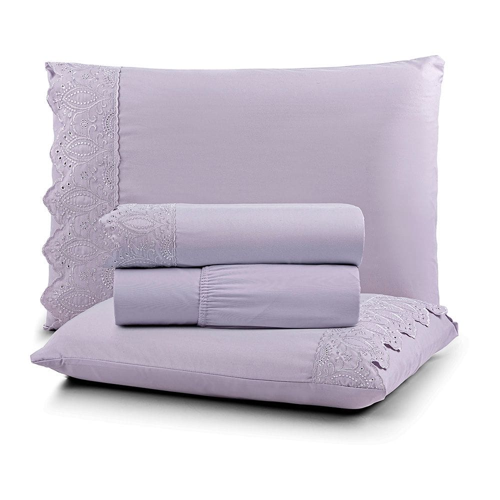 Jogo Cama Casal Cherry Bordado Inglês 4pç 100% Poliéster - Lilas