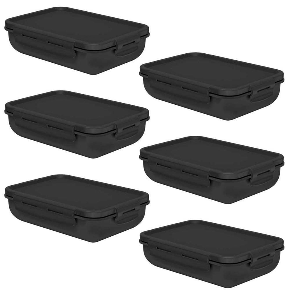 Kit 6 Potes Marmita Hermética Ou Marmitou Retangular Preta