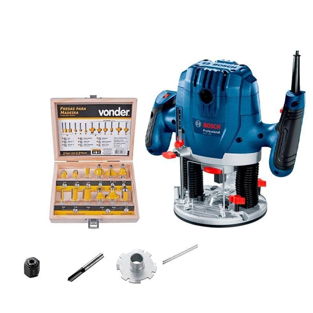 Tupia Coluna Bosch 1300W Gof130 220V + Jogo Fresas Madeira
