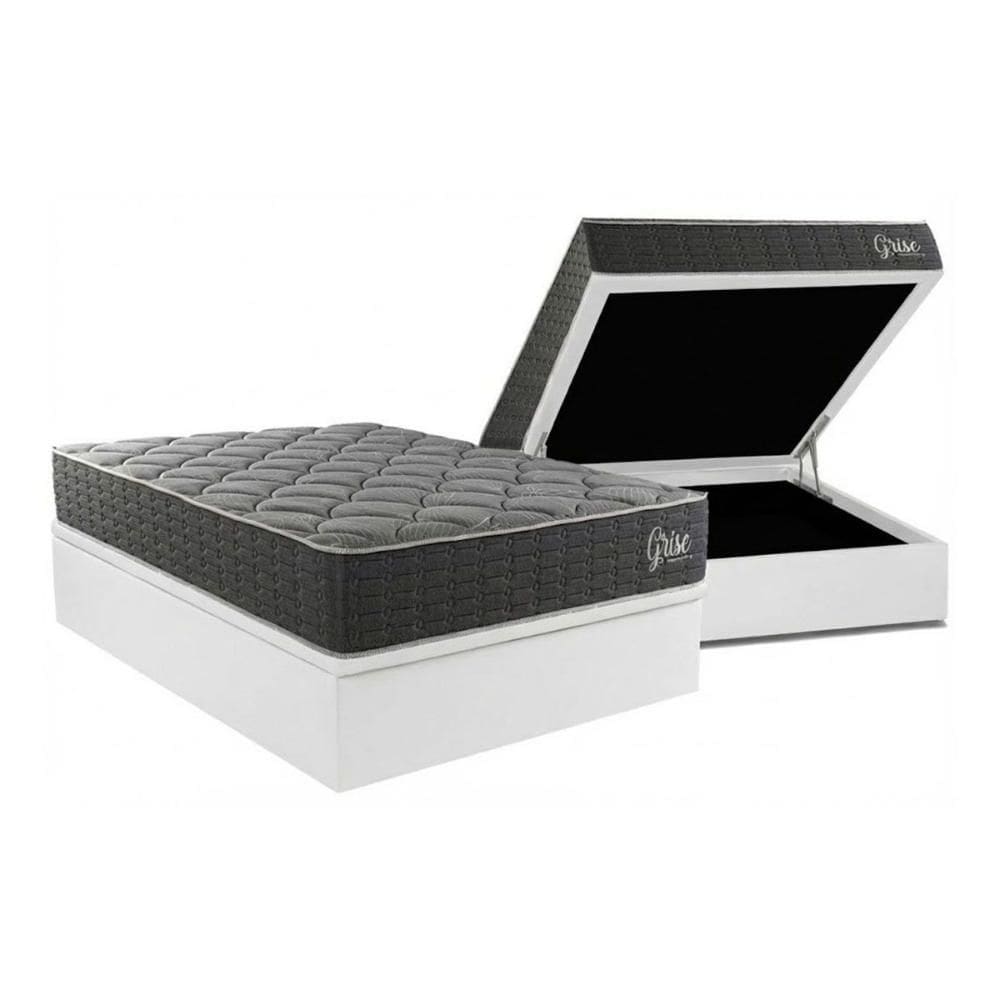 Cama Box Baú Casal + Colchão Ortopédico Kappesberg D40 Anatômico Grise + Base CRC Corano White
