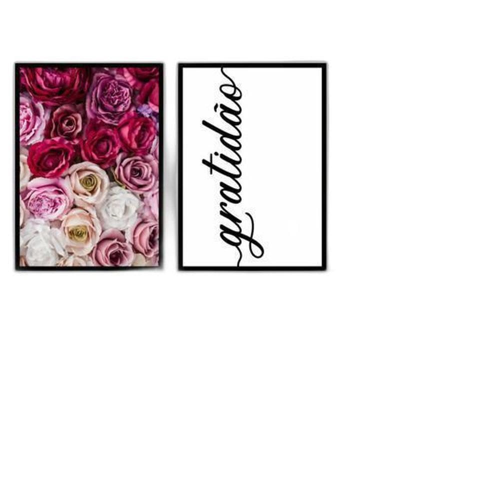 Kit 2 Quadros Decorativos Gratidão Com Flores