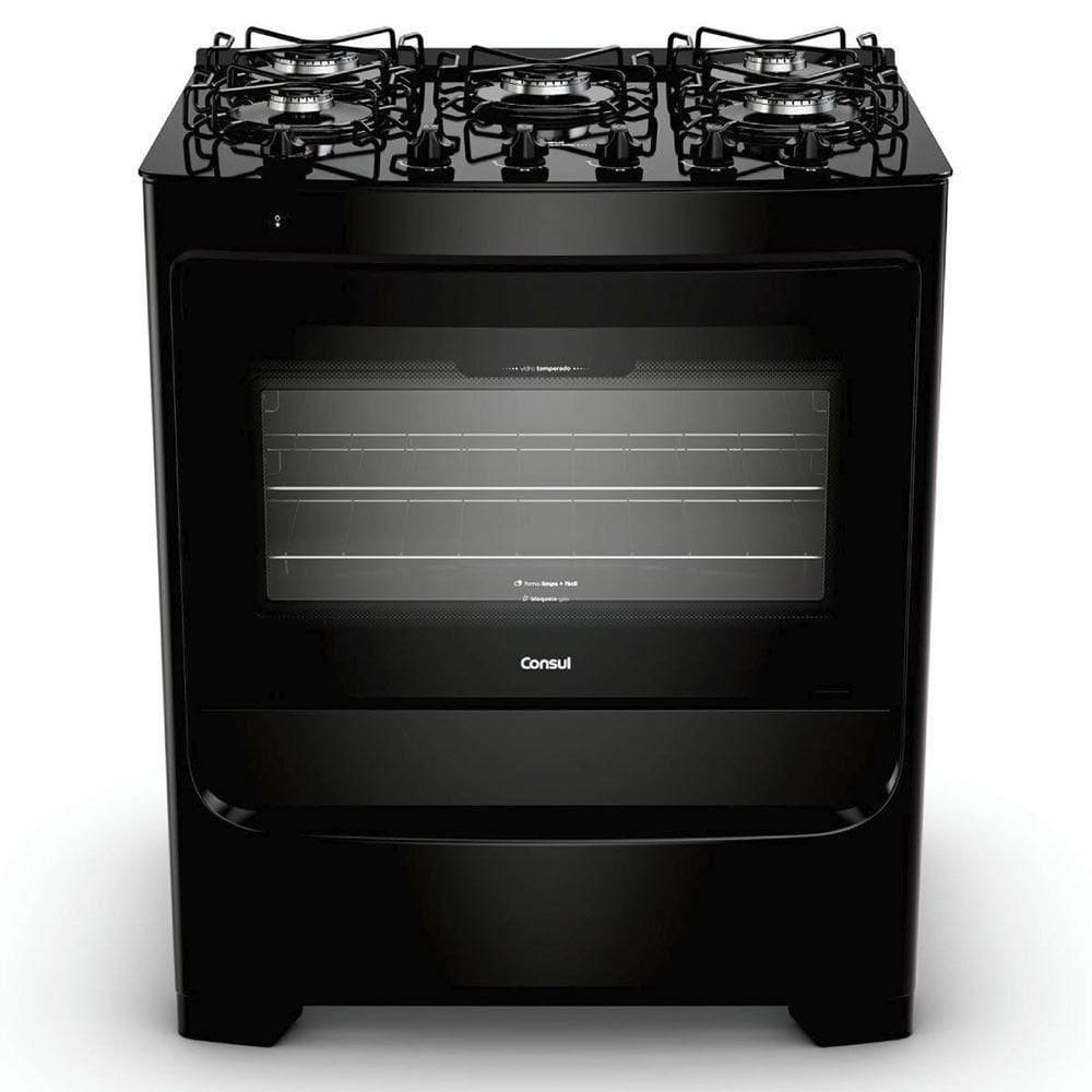 Fogão 5 Bocas Bivolt Com Mesa De Vidro Consul Preto Bivolt