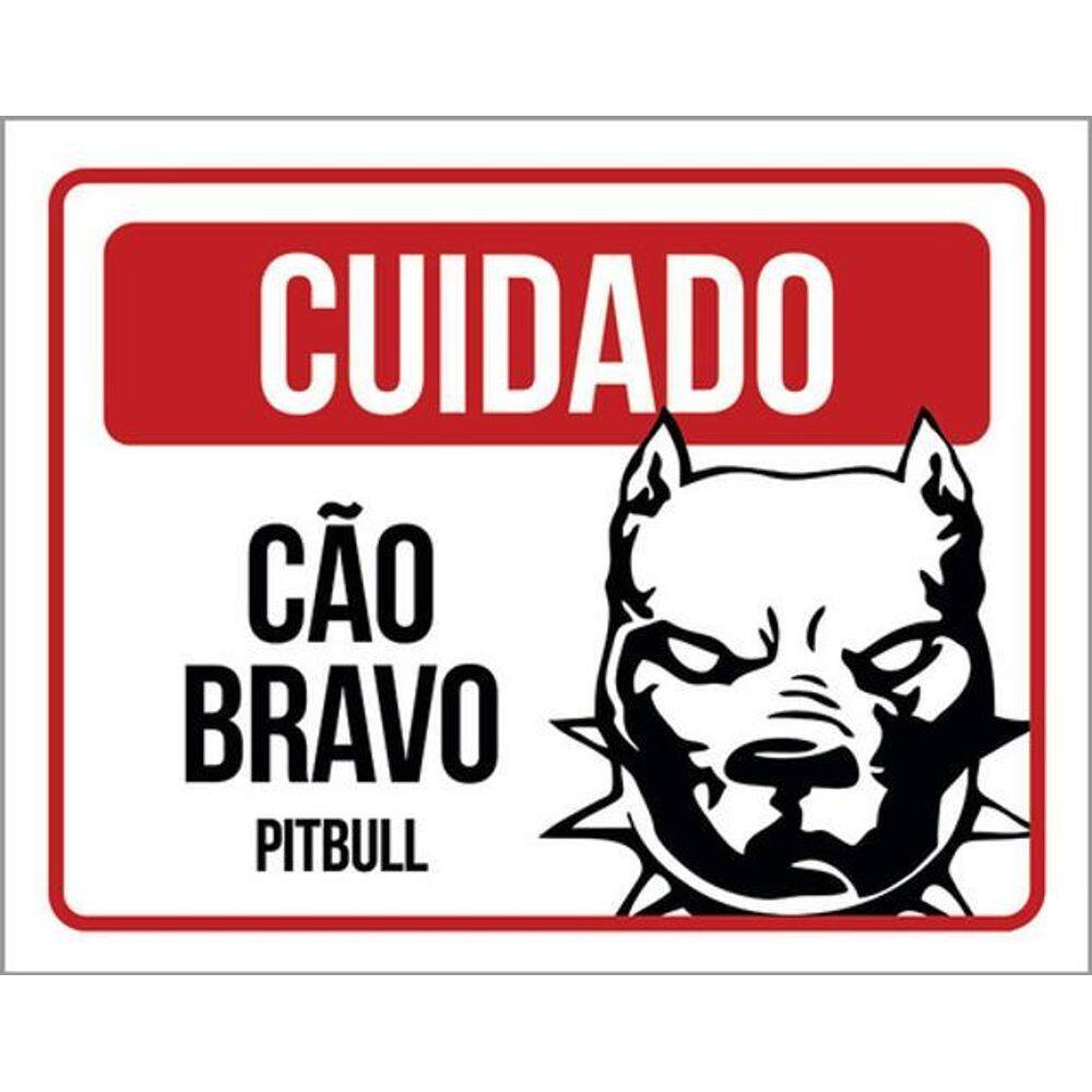 Kit 10 Placas Cuidado Cão Bravo Pitbull