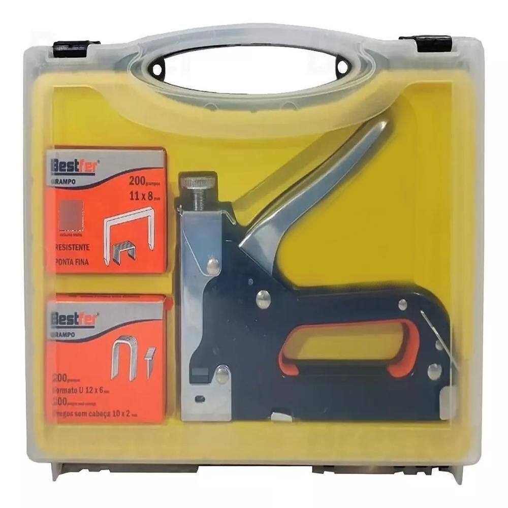Kit Grampeador Pinador De Tapeceiro Profissional Maleta Kit Completo 4 A 14mm 300 Grampos Pregos Estofado Madeira
