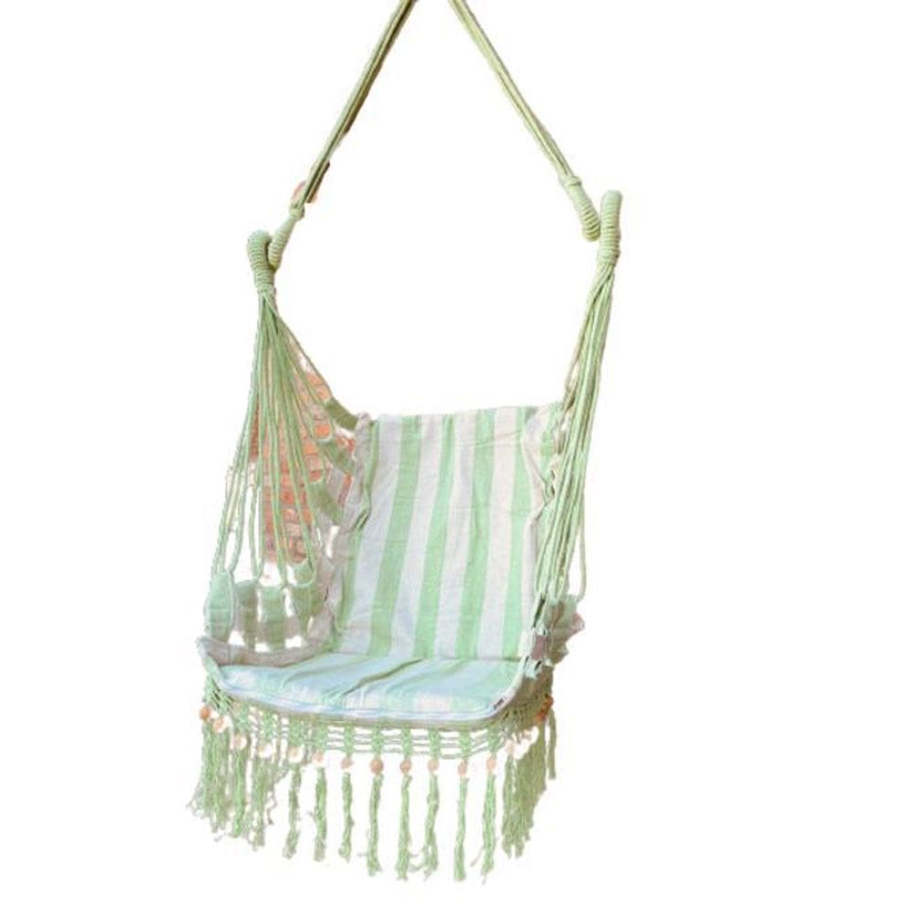 Cadeira De Balanço De Bolinha - Verde Limão Com Listra Cru