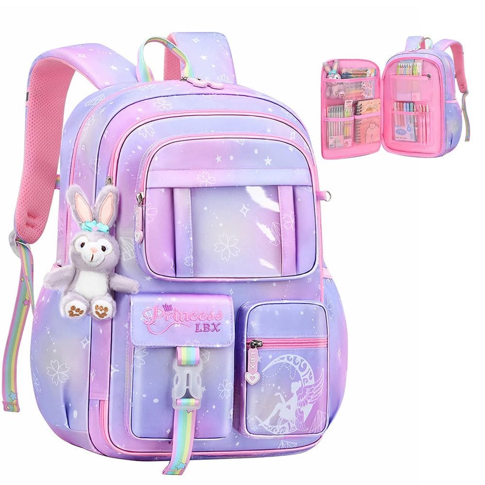 Mochila Nzahdwu Cute Kids 18.1 para laptop anti-roubo roxa