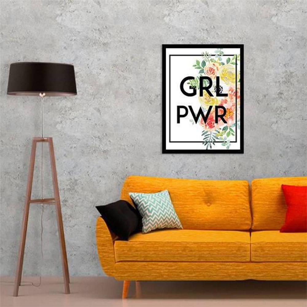 Quadro Decorativo Girl Power 45x34Cm Moldura Preta