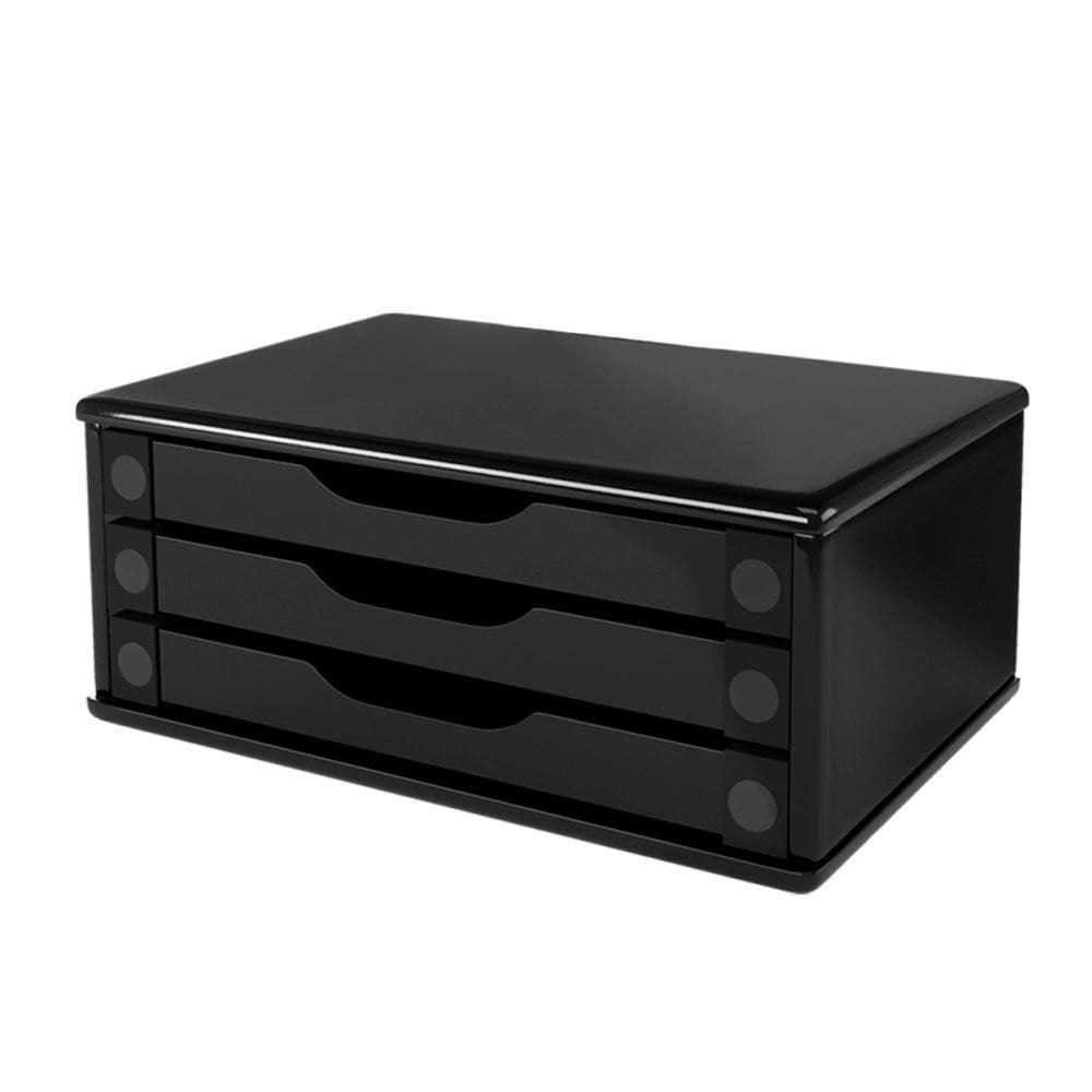 Suporte De Monitor Em Madeira Com 3 Gavetas Preto