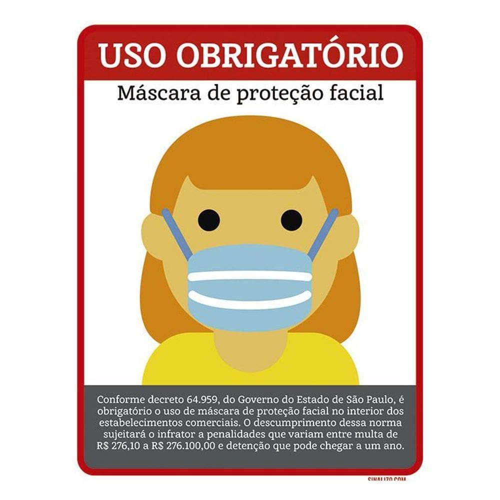 Placa Atenção Uso Obrigatório Máscara Proteção Facial 36X46