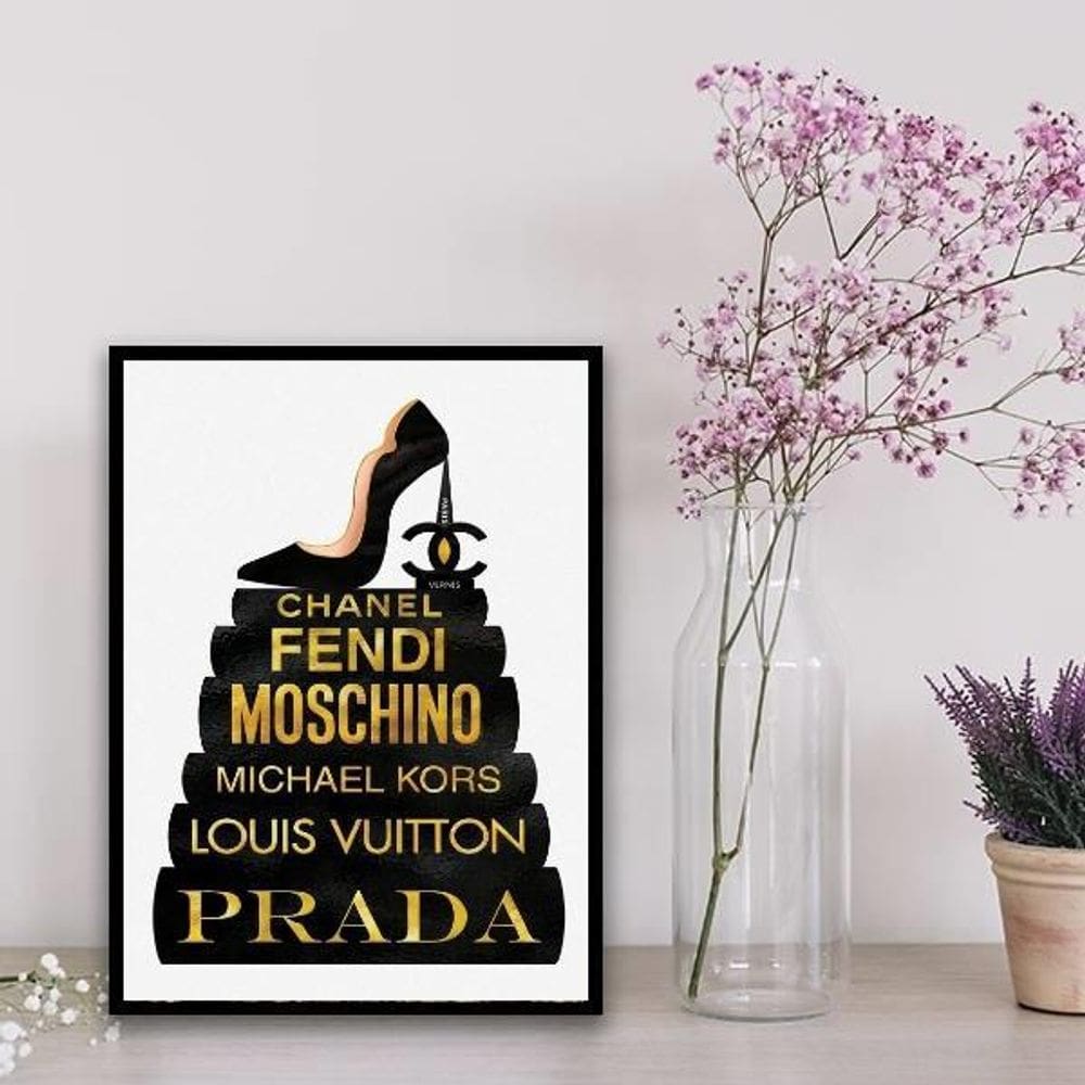 Quadro Fashion Livros Preto E Dourado 24X18Cm Preta