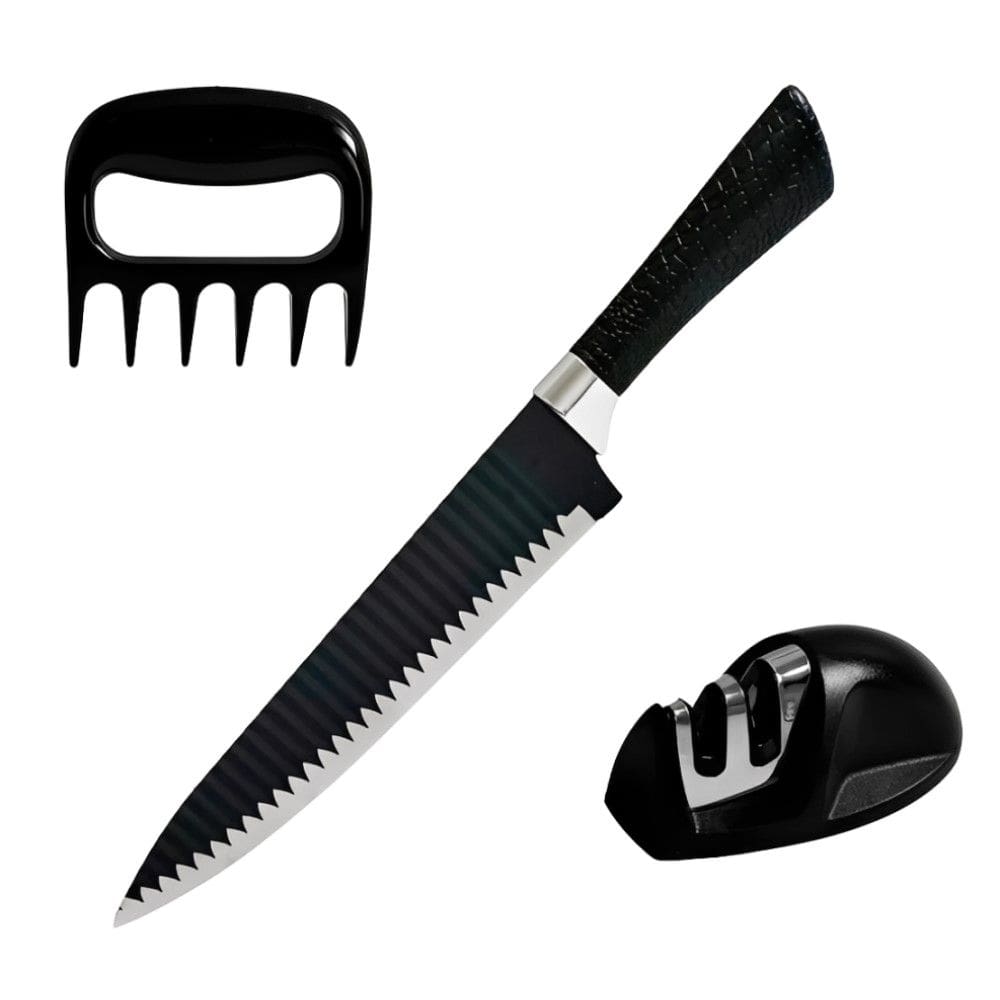 Kit Churrasco com Garra de Urso Afiador e Faca 33cm