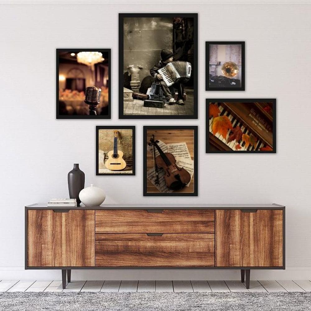 Kit 6 Quadros Música - Madeira Branca - Vários Tamanhos