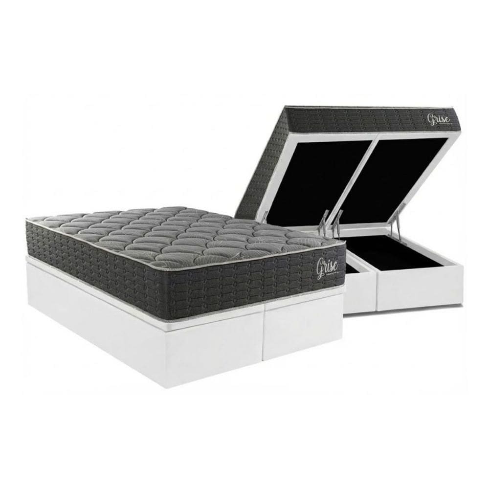 Cama Box Baú Queen + Colchão Ortopédico Kappesberg D40 Anatômico Grise + Base CRC Corano White