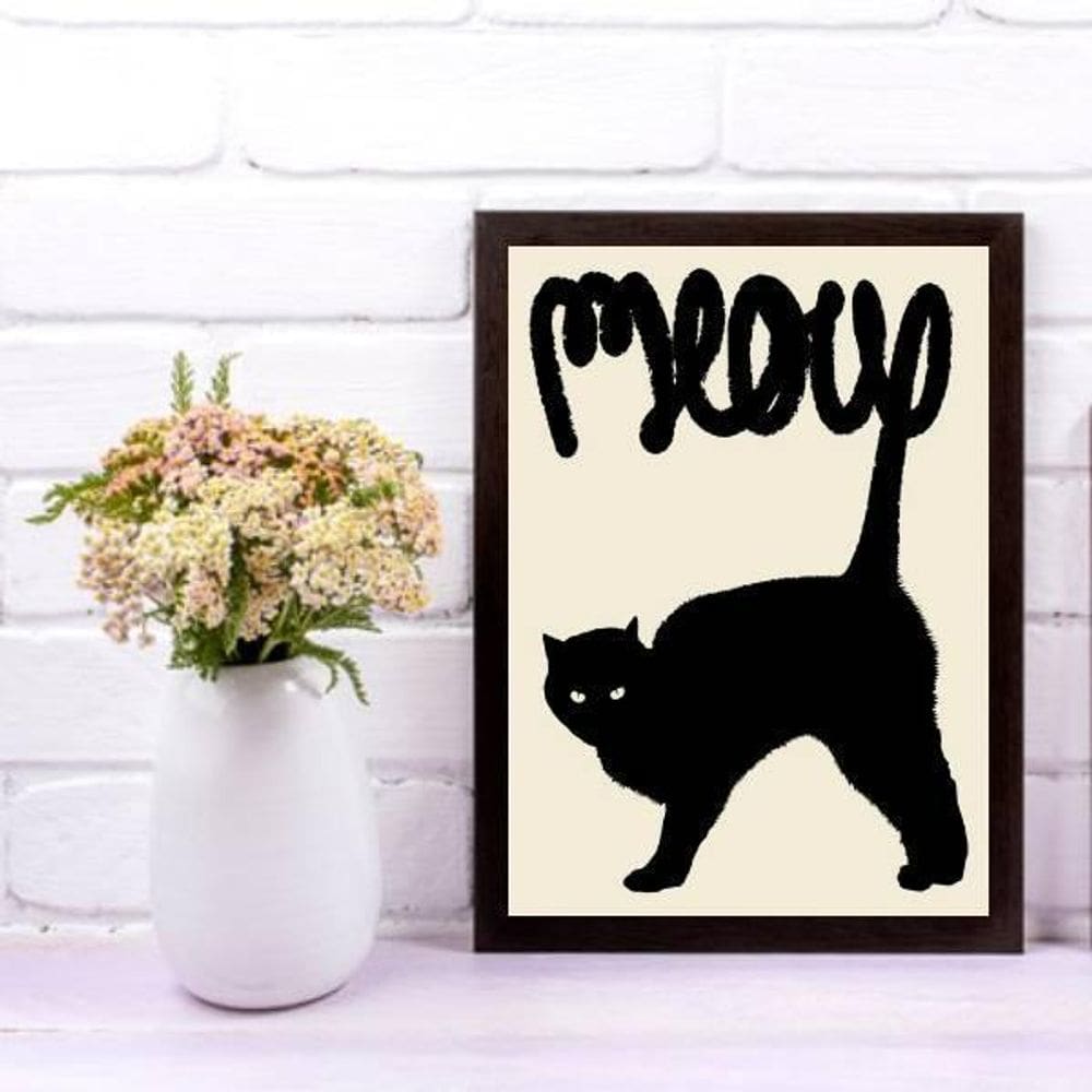 Quadro Gato Preto Meow 45X34Cm