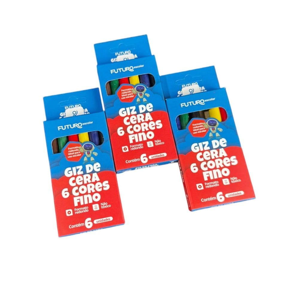 Kit 72Un De Giz De Cera C/6 Cores Fino Colorido Escola Curso