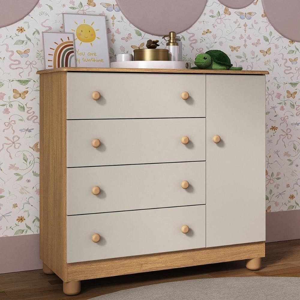 Cômoda Infantil 95cm 1 Porta E 4 Gavetas Allegra Multimóveis Mp4444 Madeiradooff White